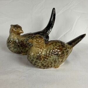 Vintage Pair of‎ Brown Glazed Pheasant Bird Figurines MCM Decor Wony Ltd Japan